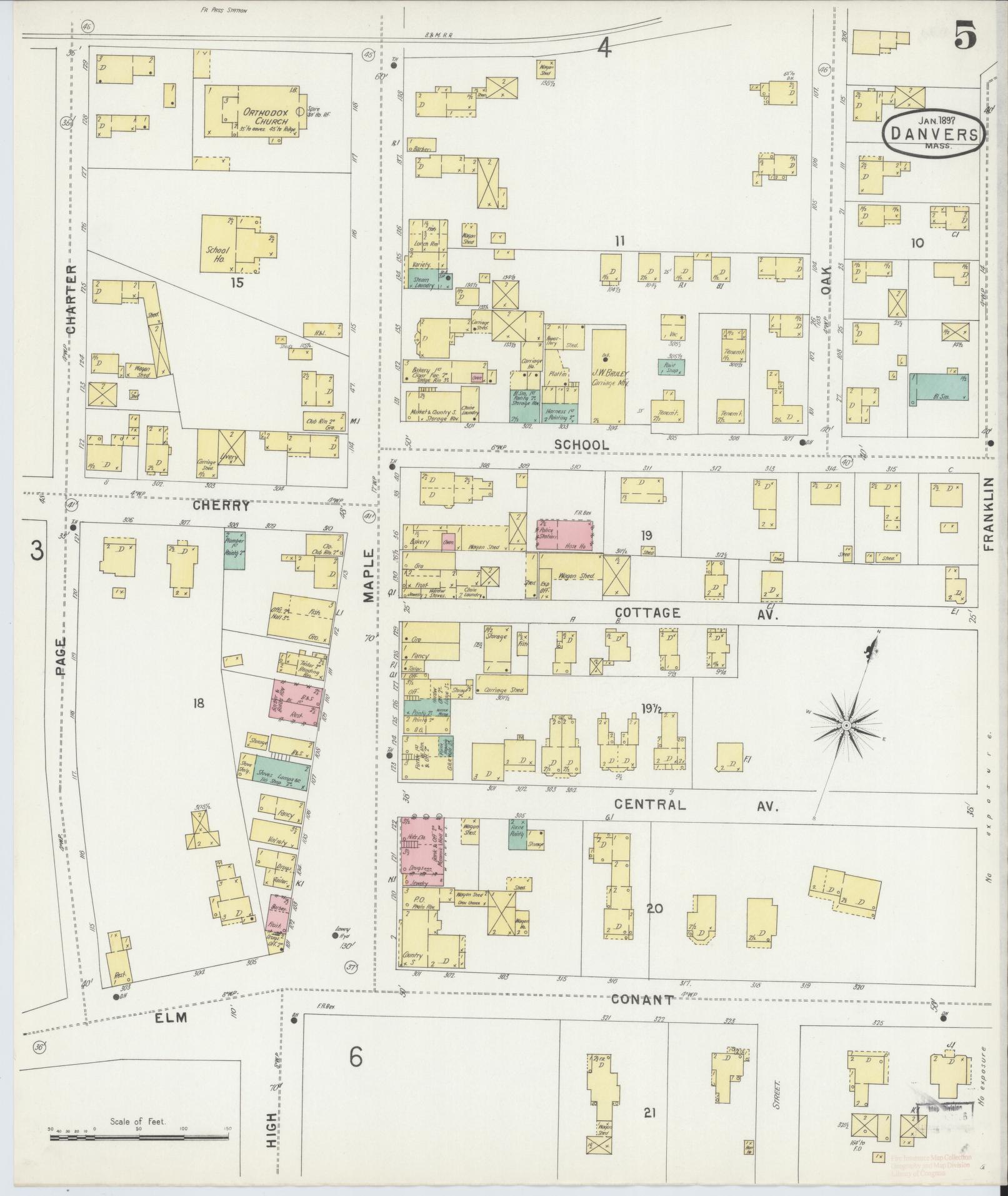 Sanborn Fire Insurance Map from Danvers, Essex County, Massachusetts (1897), Sheet #0005 - Complete Map Set gallery image, historic Sanborn map, vintage wall art, Massachusetts Massachusetts