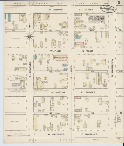 Sanborn Fire Insurance Map from Ludington, Mason County, Michigan (1883), Sheet #0005 - Complete Map Set gallery image, historic Sanborn map, vintage wall art, Michigan Michigan