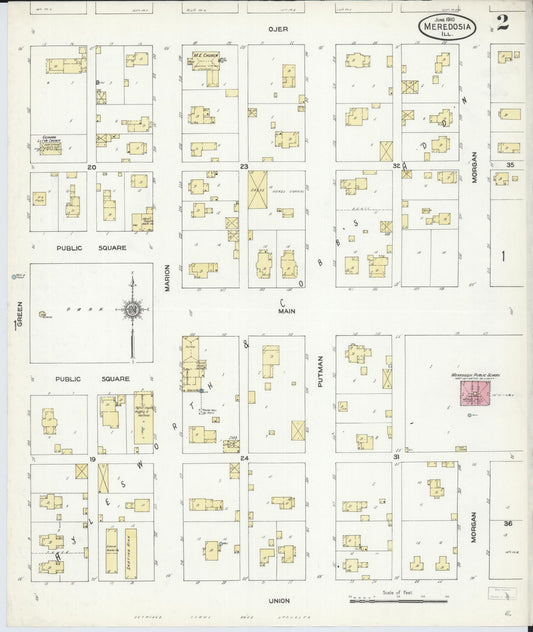 Sanborn Fire Insurance Map from Meredosia, Morgan County, Illinois (1910), Sheet #0002 - Historic Sanborn Fire Insurance Map Print, vintage old map wall art, antique decor, genealogy gift, Illinois Illinois map