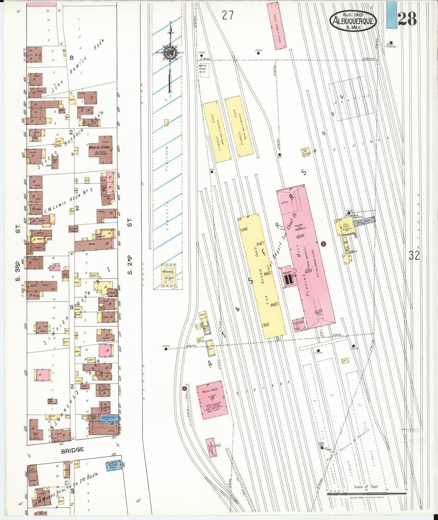 Sanborn Fire Insurance Map from Albuquerque, Bernalillo County, New Mexico (1919), Sheet #0028 - Complete Map Set gallery image, historic Sanborn map, vintage wall art, New Mexico New Mexico