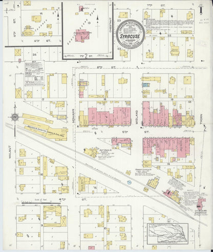 Sanborn Fire Insurance Map from Syracuse, Otoe County, Nebraska (1913), Sheet #0001 - Complete Map Set gallery image, historic Sanborn map, vintage wall art, Nebraska Nebraska