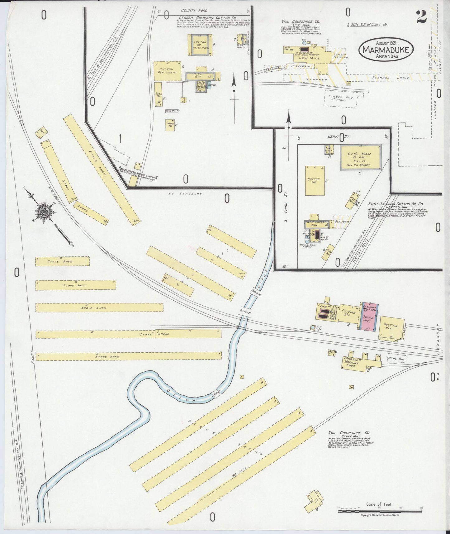 Sanborn Fire Insurance Map from Marmaduke, Greene County, Arkansas (1921), Sheet #0002 - Historic Sanborn Fire Insurance Map Print, vintage old map wall art, antique decor, genealogy gift, Arkansas Arkansas map