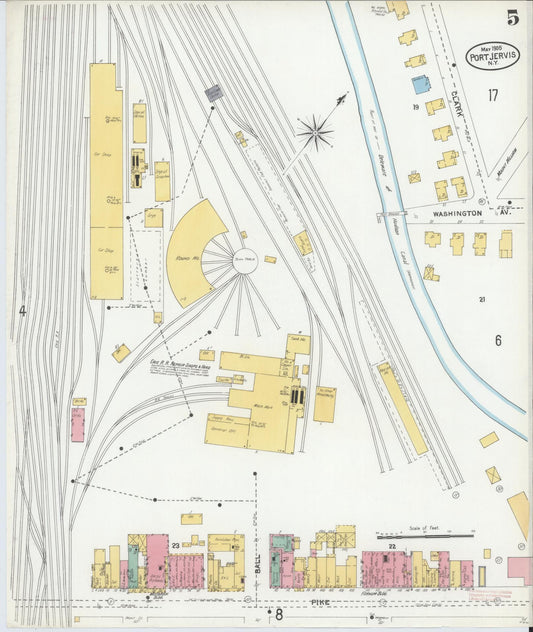 Sanborn Fire Insurance Map from Port Jervis, Orange County, New York (1905), Sheet #0005 - Historic Sanborn Fire Insurance Map Print, vintage old map wall art, antique decor, genealogy gift, New York New York map