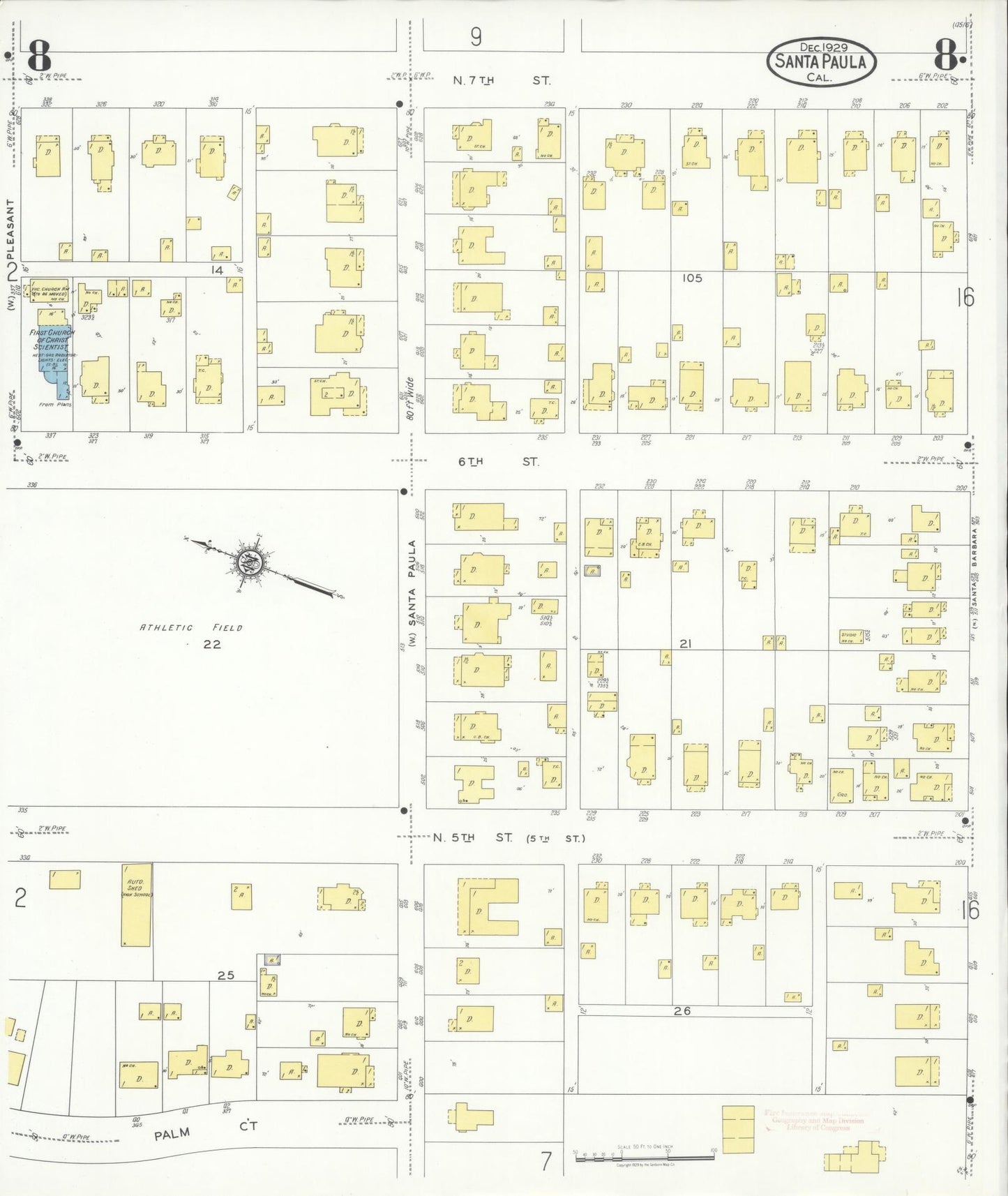 Sanborn Fire Insurance Map from Santa Paula, Ventura County, California (1929), Sheet #0008 - Complete Map Set gallery image, historic Sanborn map, vintage wall art, California California