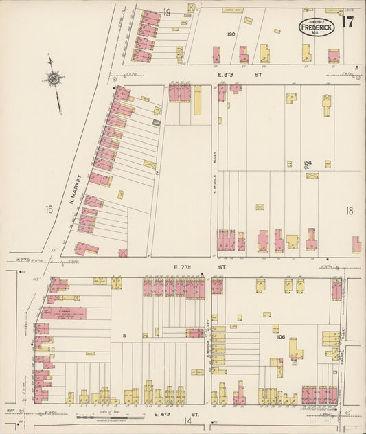 Sanborn Fire Insurance Map from Frederick, Frederick County, Maryland (1922), Sheet #0017 - Historic Sanborn Fire Insurance Map Print, vintage old map wall art