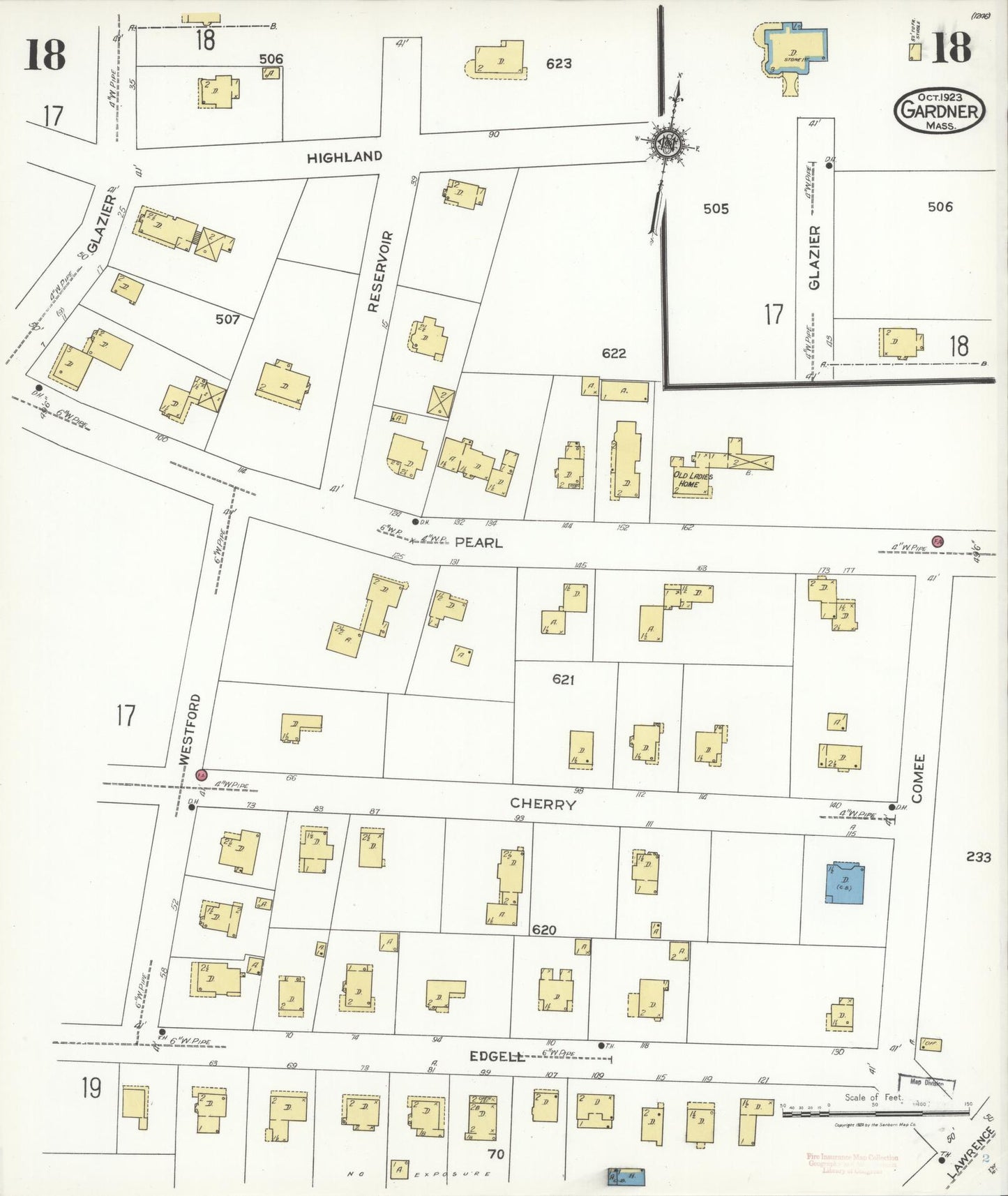 Sanborn Fire Insurance Map from Gardner, Worcester County, Massachusetts (1923), Sheet #0018 - Historic Sanborn Fire Insurance Map Print, vintage old map wall art, antique decor, genealogy gift, Massachusetts Massachusetts map