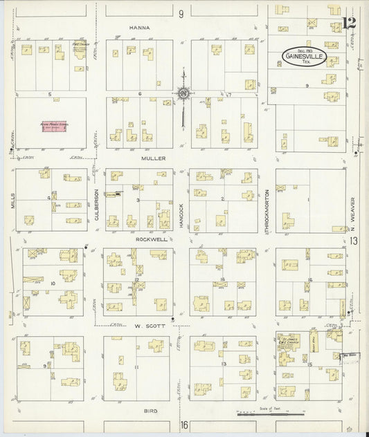 Sanborn Fire Insurance Map from Gainesville, Cooke County, Texas (1913), Sheet #0012 - Historic Sanborn Fire Insurance Map Print, vintage old map wall art, antique decor, genealogy gift, Texas Texas map