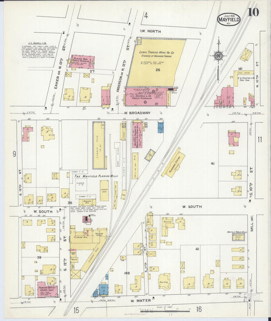 Sanborn Fire Insurance Map from Mayfield, Graves County, Kentucky (1916), Sheet #0010 - Historic Sanborn Fire Insurance Map Print, vintage old map wall art, antique decor, genealogy gift, Kentucky Kentucky map