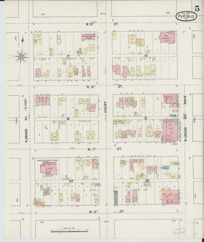 Sanborn Fire Insurance Map from Pueblo, Pueblo County, Colorado (1889), Sheet #0005 - Complete Map Set gallery image, historic Sanborn map, vintage wall art, Colorado Colorado