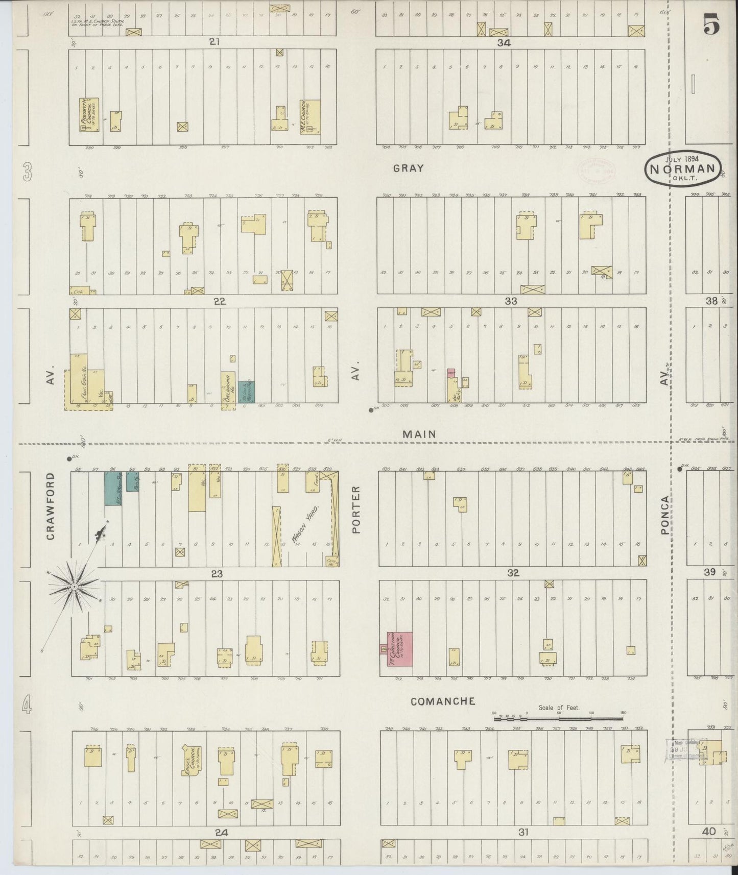 Sanborn Fire Insurance Map from Norman, Cleveland County, Oklahoma (1894), Sheet #0005 - Complete Map Set gallery image, historic Sanborn map, vintage wall art, Oklahoma Oklahoma