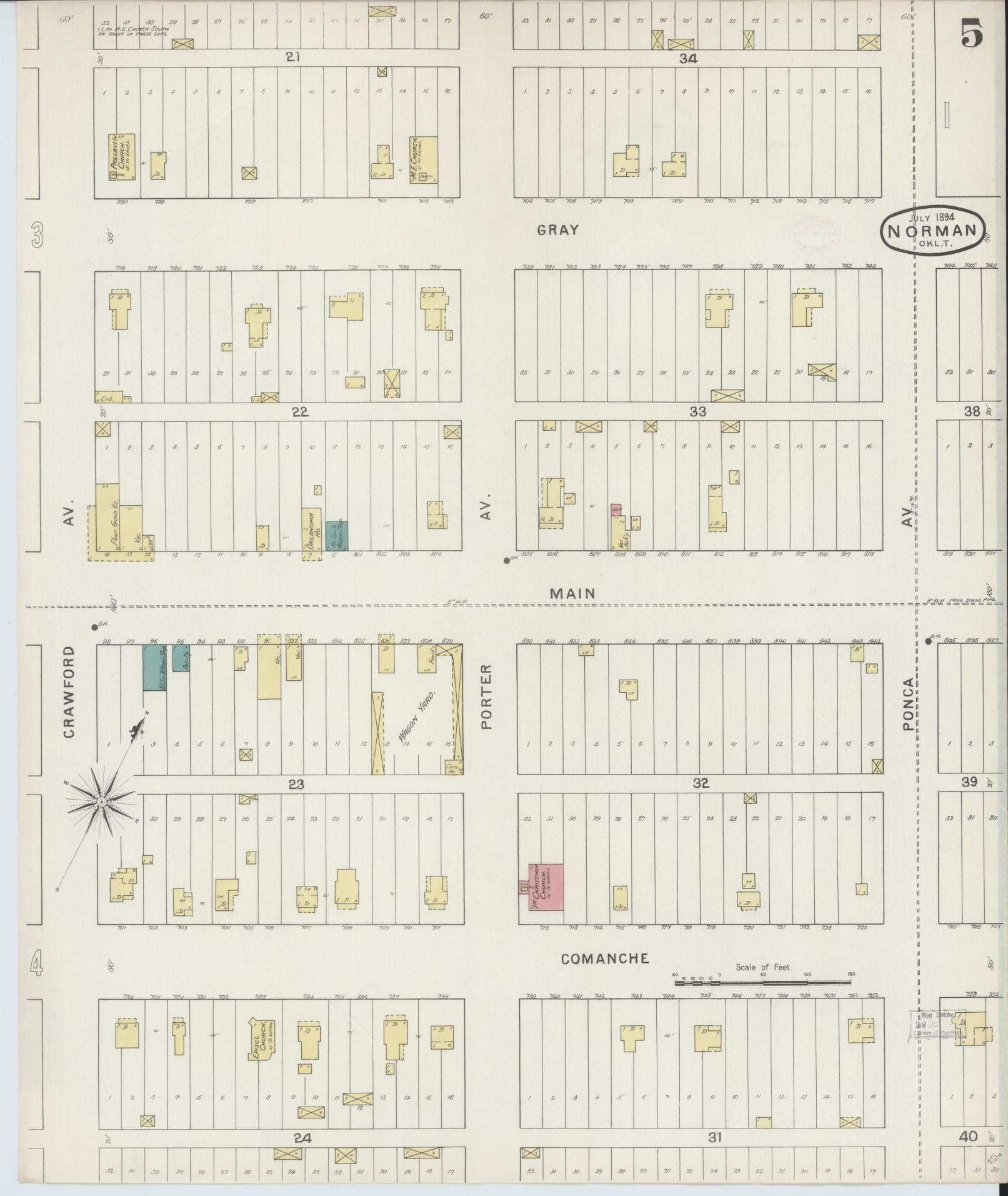 Sanborn Fire Insurance Map from Norman, Cleveland County, Oklahoma (1894), Sheet #0005 - Complete Map Set gallery image, historic Sanborn map, vintage wall art, Oklahoma Oklahoma