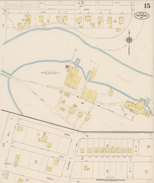 Sanborn Fire Insurance Map from Raymond, Pacific County, Washington (1919), Sheet #0015 - Historic Sanborn Fire Insurance Map Print, vintage old map wall art, antique decor, genealogy gift, Washington Washington map