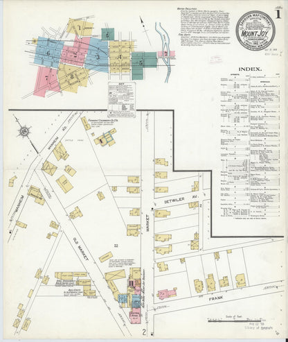 Sanborn Fire Insurance Map from Mount Joy, Lancaster County, Pennsylvania (1912), Sheet #0001 - Historic Sanborn Fire Insurance Map Print, vintage old map wall art, antique decor, genealogy gift, Pennsylvania Pennsylvania map