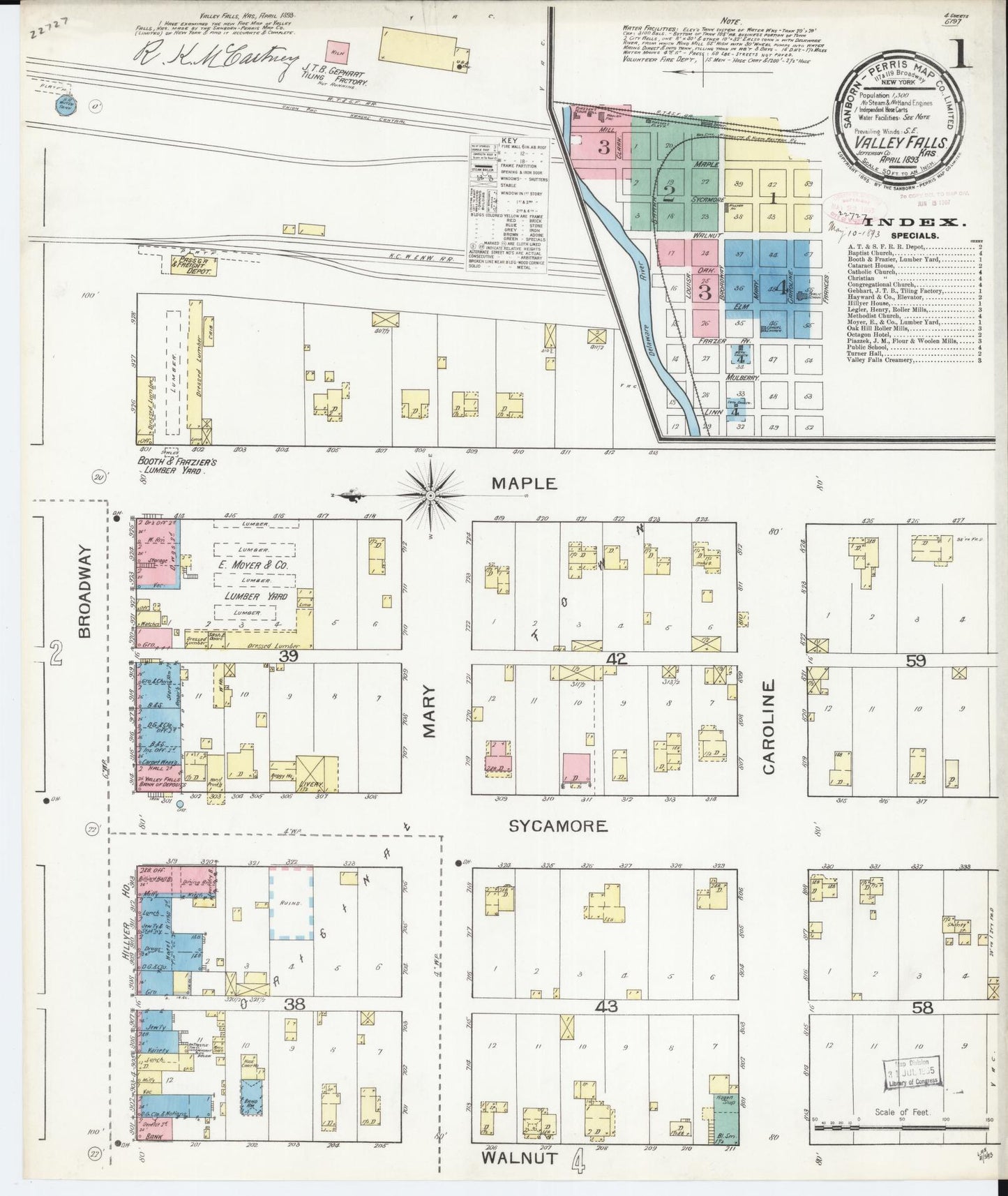 Sanborn Fire Insurance Map from Valley Falls, Jefferson County, Kansas (1893), Sheet #0001 - Complete Map Set gallery image, historic Sanborn map, vintage wall art, Kansas Kansas
