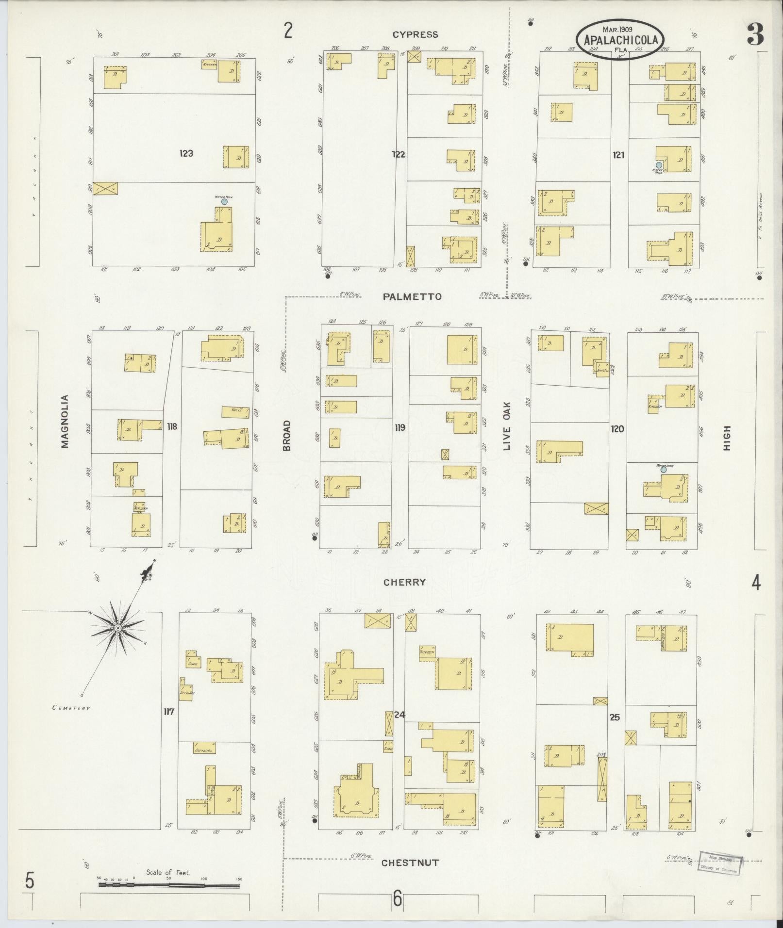 Sanborn Fire Insurance Map from Apalachicola, Franklin County, Florida (1909), Sheet #0003 - Historic Sanborn Fire Insurance Map Print, vintage old map wall art, antique decor, genealogy gift, Florida Florida map