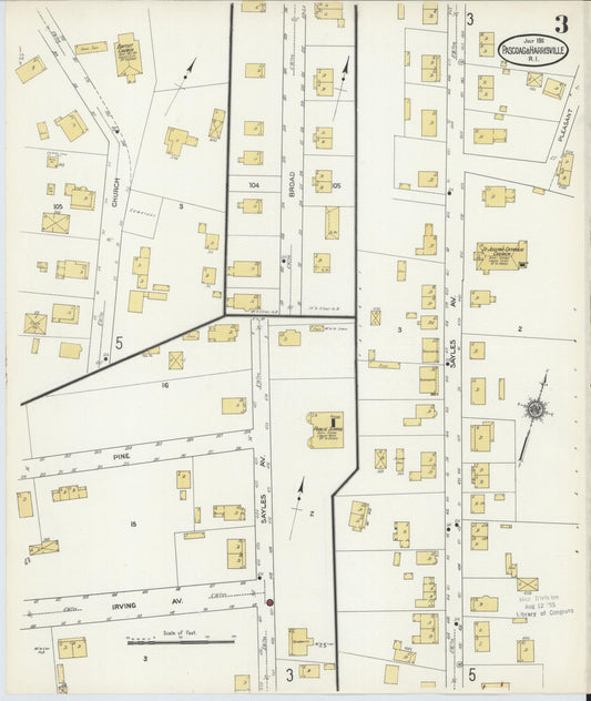 Sanborn Fire Insurance Map from Pascoag, Providence County, Rhode Island (1911), Sheet #0003 - Historic Sanborn Fire Insurance Map Print, vintage old map wall art, antique decor, genealogy gift, Rhode Island Rhode Island map