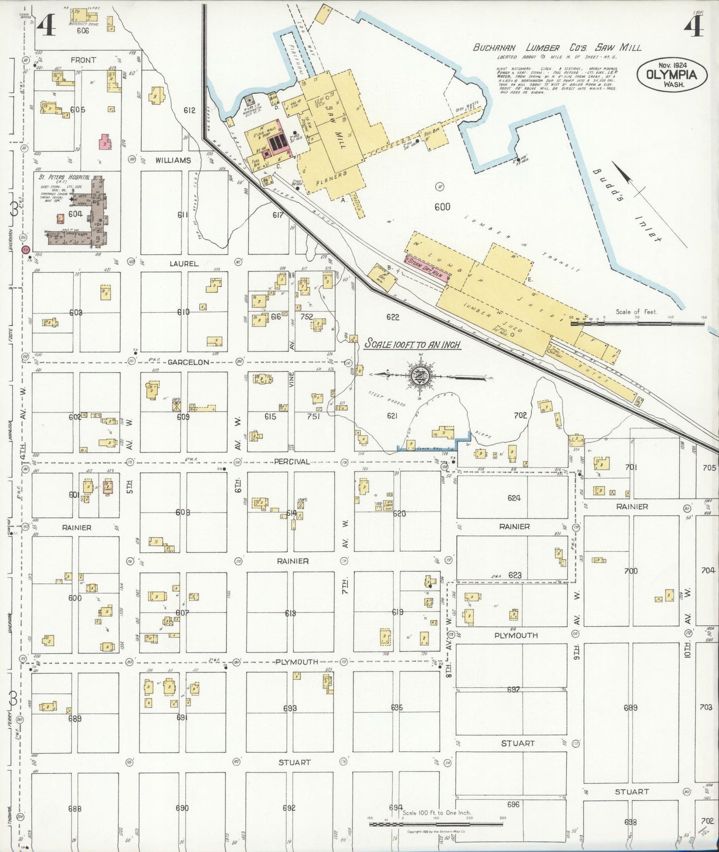 Sanborn Fire Insurance Map from Olympia, Thurston County, Washington (1924), Sheet #0004 - Complete Map Set gallery image, historic Sanborn map, vintage wall art, Washington Washington
