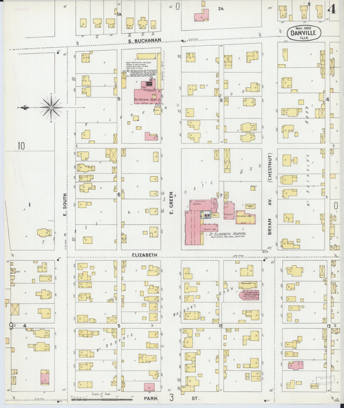 Sanborn Fire Insurance Map from Danville, Vermilion County, Illinois (1900), Sheet #0004 - Complete Map Set gallery image, historic Sanborn map, vintage wall art, Illinois Illinois