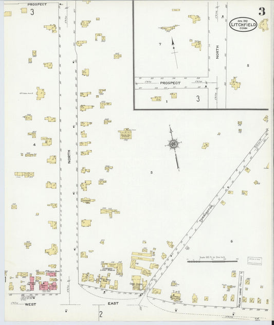 Sanborn Fire Insurance Map from Litchfield, Litchfield County, Connecticut (1910), Sheet #0003 - Historic Sanborn Fire Insurance Map Print, vintage old map wall art, antique decor, genealogy gift, Connecticut Connecticut map