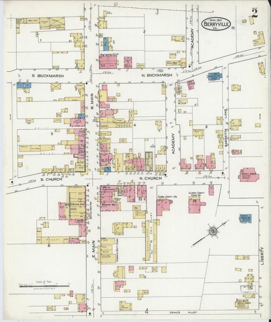 Sanborn Fire Insurance Map from Berryville, Clark County, Virginia (1921), Sheet #0002 - Historic Sanborn Fire Insurance Map Print, vintage old map wall art, antique decor, genealogy gift, Virginia Virginia map