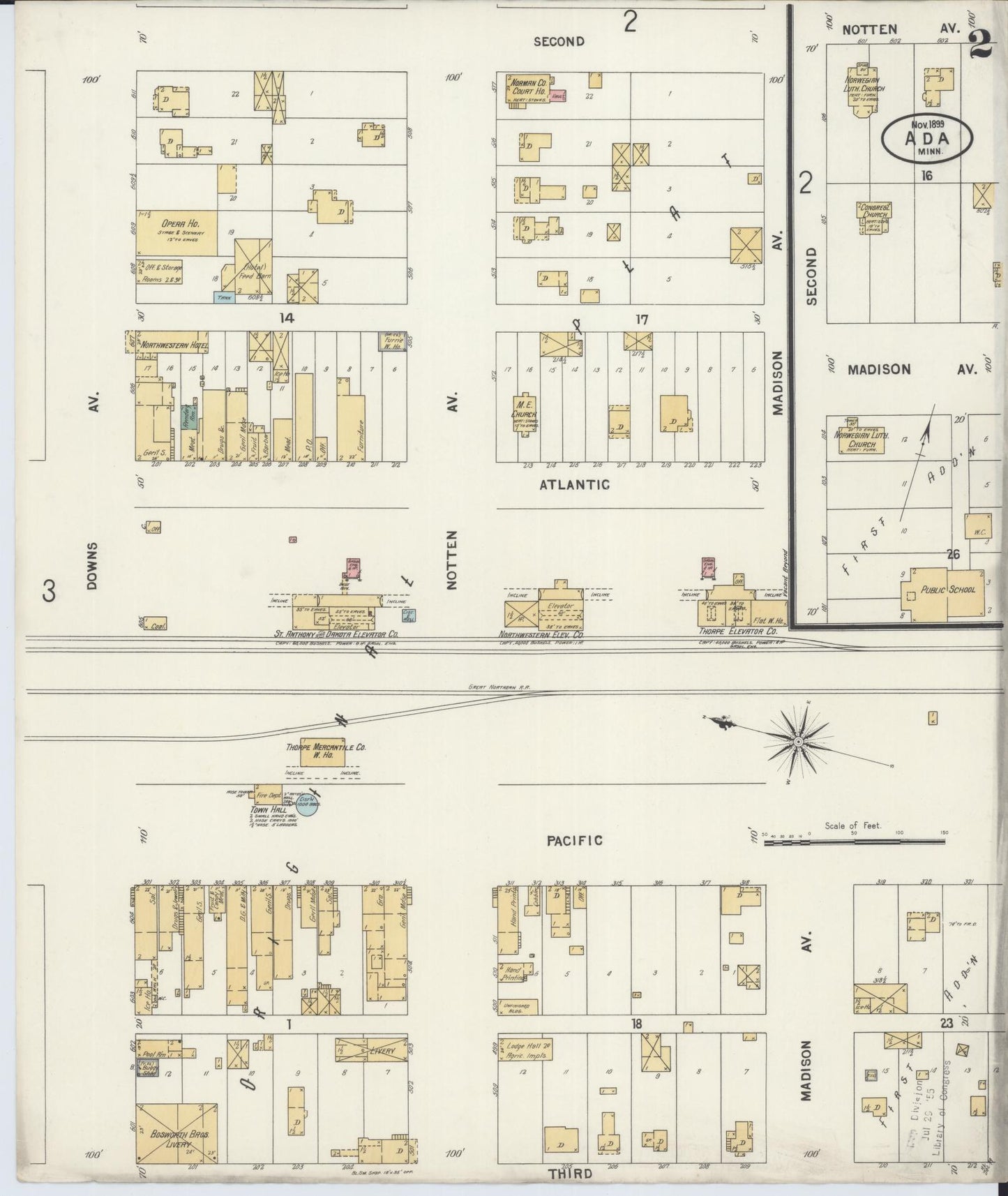 Sanborn Fire Insurance Map from Ada, Norman County, Minnesota (1899), Sheet #0002 - Historic Sanborn Fire Insurance Map Print, vintage old map wall art, antique decor, genealogy gift, Minnesota Minnesota map