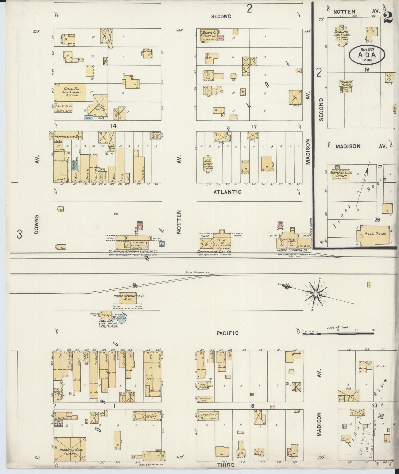 Sanborn Fire Insurance Map from Ada, Norman County, Minnesota (1899), Sheet #0002 - Historic Sanborn Fire Insurance Map Print, vintage old map wall art, antique decor, genealogy gift, Minnesota Minnesota map