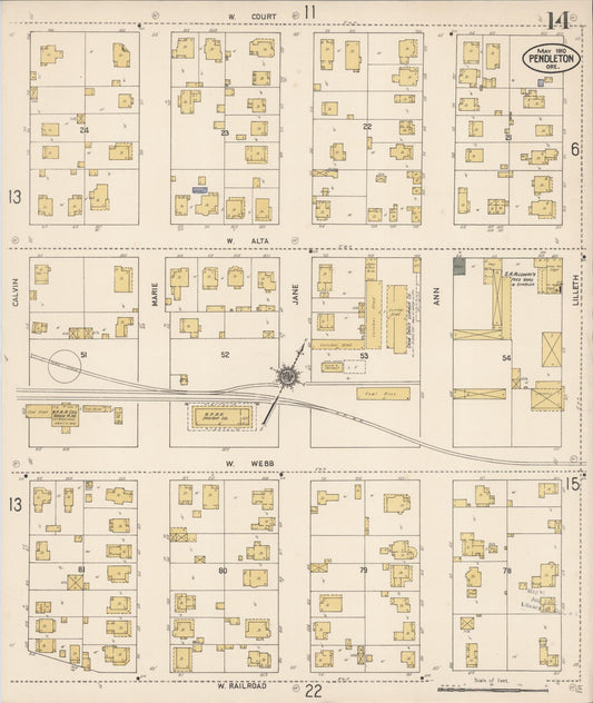 Sanborn Fire Insurance Map from Pendleton, Umatilla County, Oregon (1910), Sheet #0014 - Historic Sanborn Fire Insurance Map Print, vintage old map wall art, antique decor, genealogy gift, Oregon Oregon map