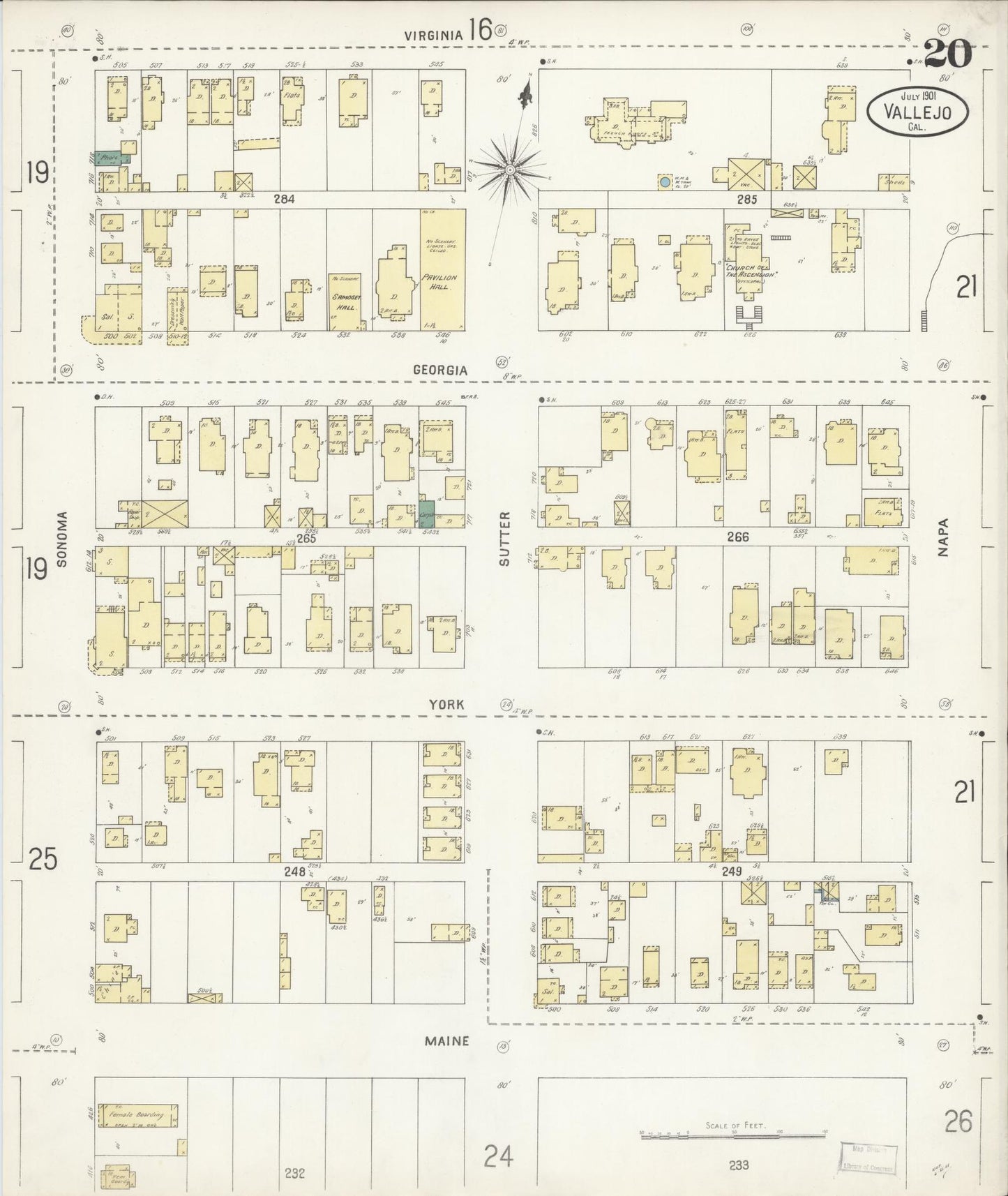 Sanborn Fire Insurance Map from Vallejo, Solano County, California (1901), Sheet #0020 - Complete Map Set gallery image, historic Sanborn map, vintage wall art, California California