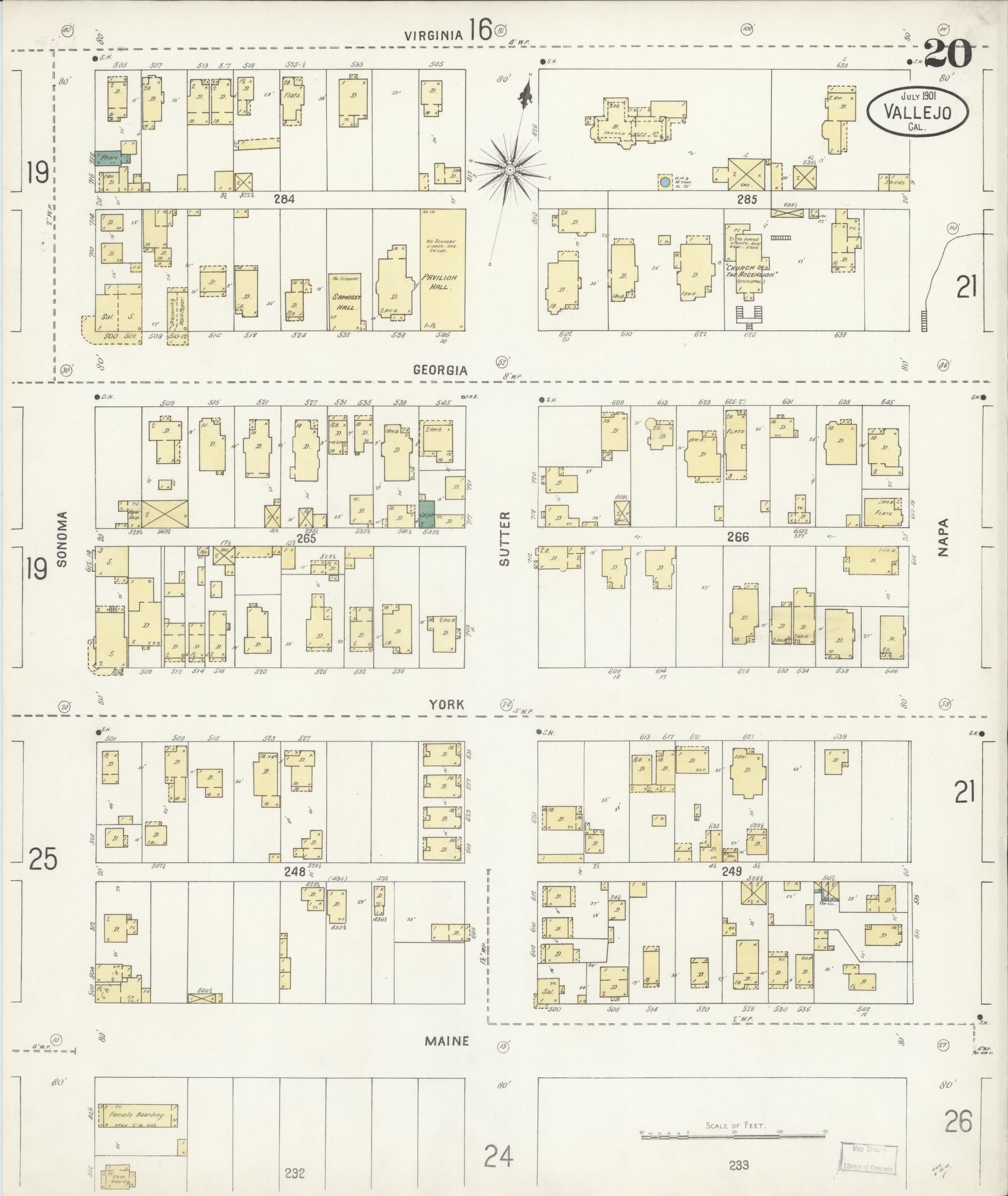 Sanborn Fire Insurance Map from Vallejo, Solano County, California (1901), Sheet #0020 - Complete Map Set gallery image, historic Sanborn map, vintage wall art, California California
