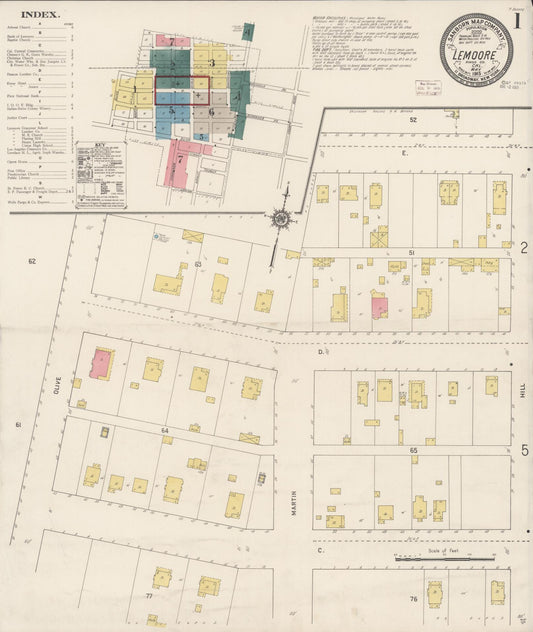 Sanborn Fire Insurance Map from Lemoore, Kings County, California (1915), Sheet #0001 - Complete Map Set gallery image, historic Sanborn map, vintage wall art, California California