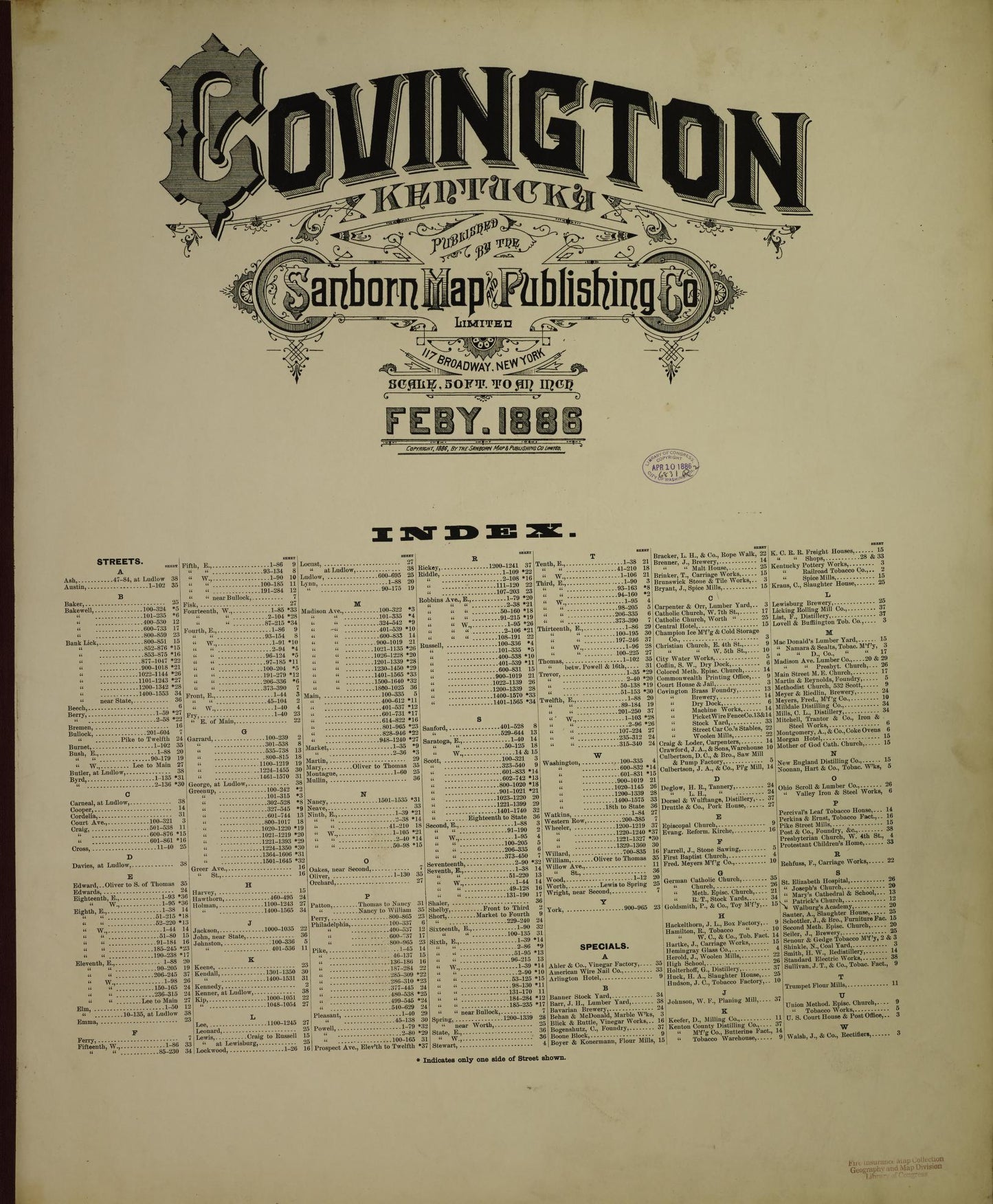 Sanborn Fire Insurance Map from Covington, Kenton County, Kentucky. (1886) – Historic Sanborn Fire Insurance Map Print