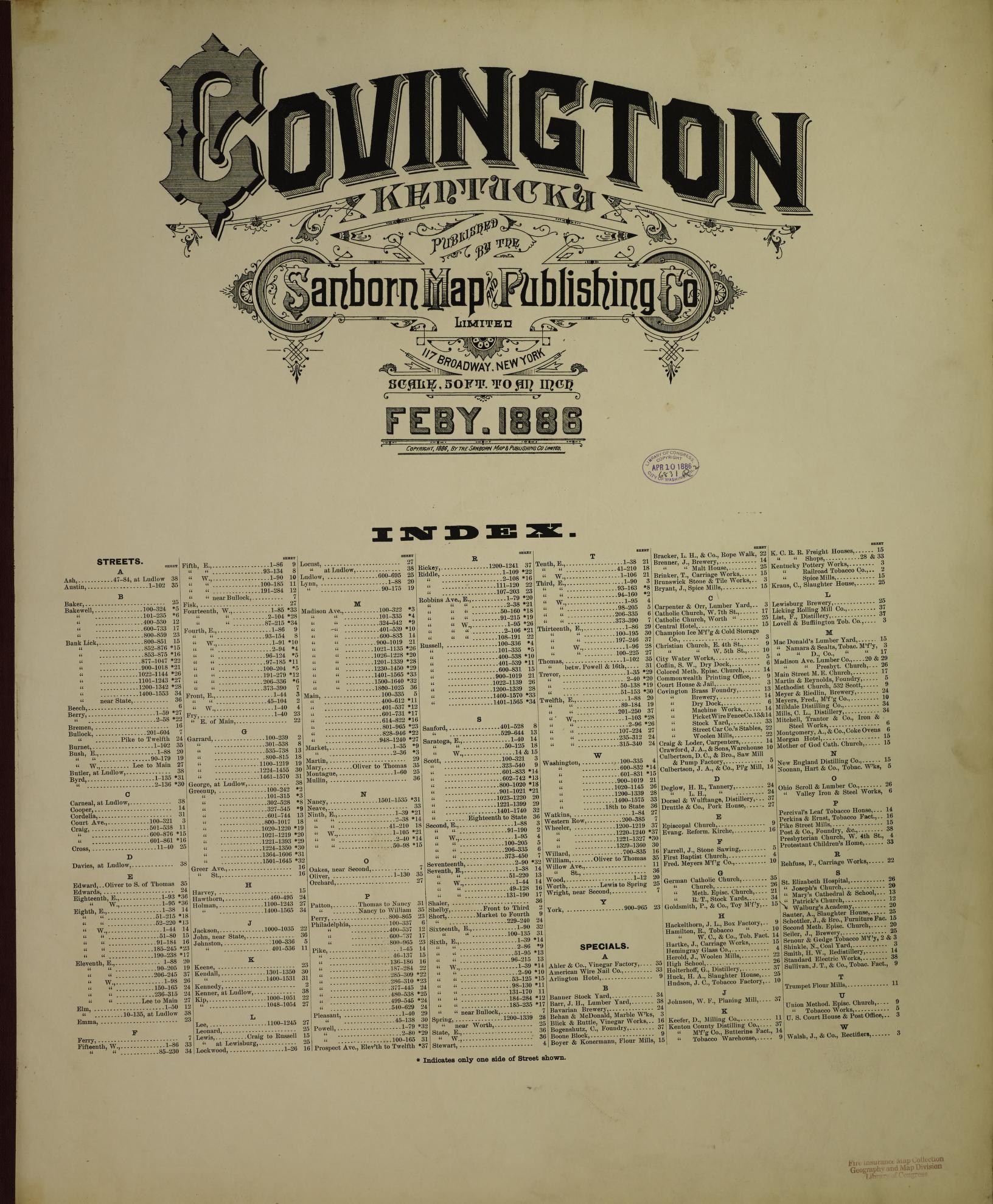 Sanborn Fire Insurance Map from Covington, Kenton County, Kentucky. (1886) – Historic Sanborn Fire Insurance Map Print