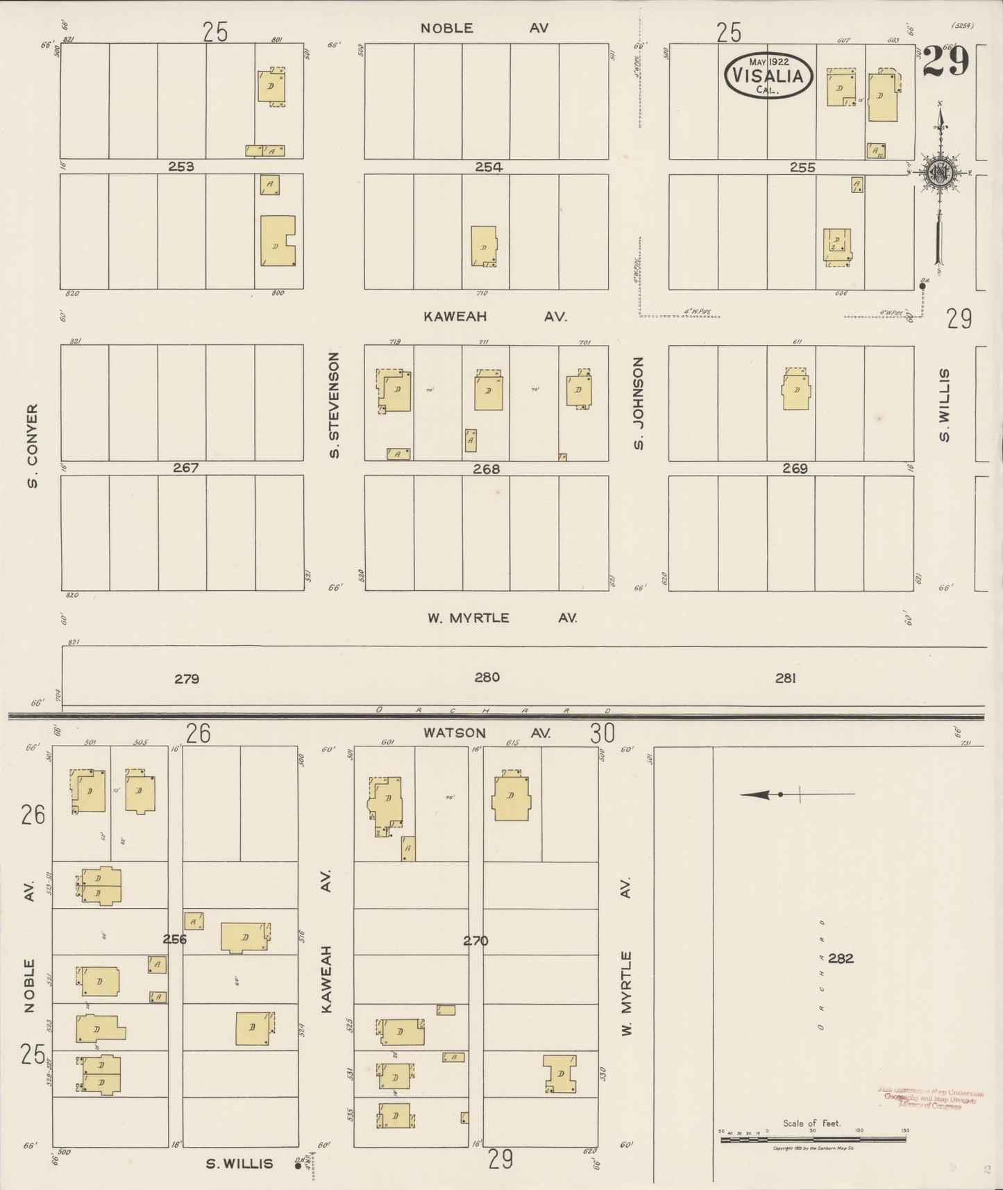Sanborn Fire Insurance Map from Visalia, Tulare County, California (1922), Sheet #0029 - Complete Map Set gallery image, historic Sanborn map, vintage wall art, California California