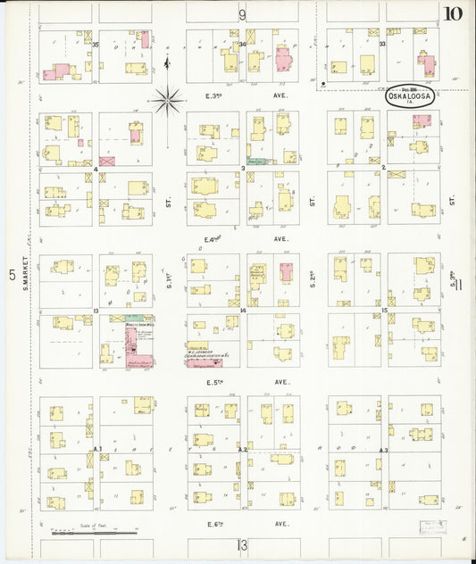 Sanborn Fire Insurance Map from Oskaloosa, Mahaska County, Iowa (1896), Sheet #0010 - Historic Sanborn Fire Insurance Map Print, vintage old map wall art