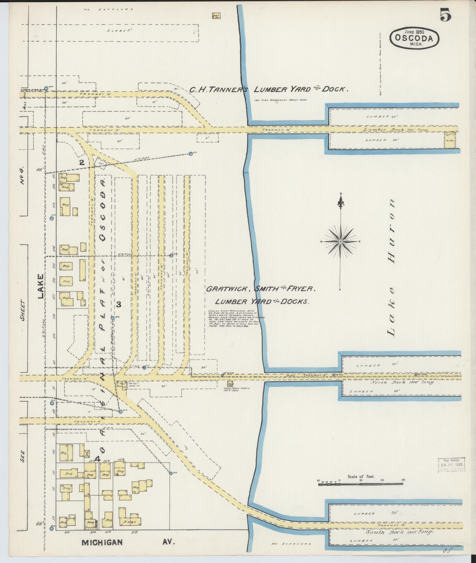 Sanborn Fire Insurance Map from Oscoda, Iosco County, Michigan (1890), Sheet #0005 - Complete Map Set gallery image, historic Sanborn map, vintage wall art, Michigan Michigan