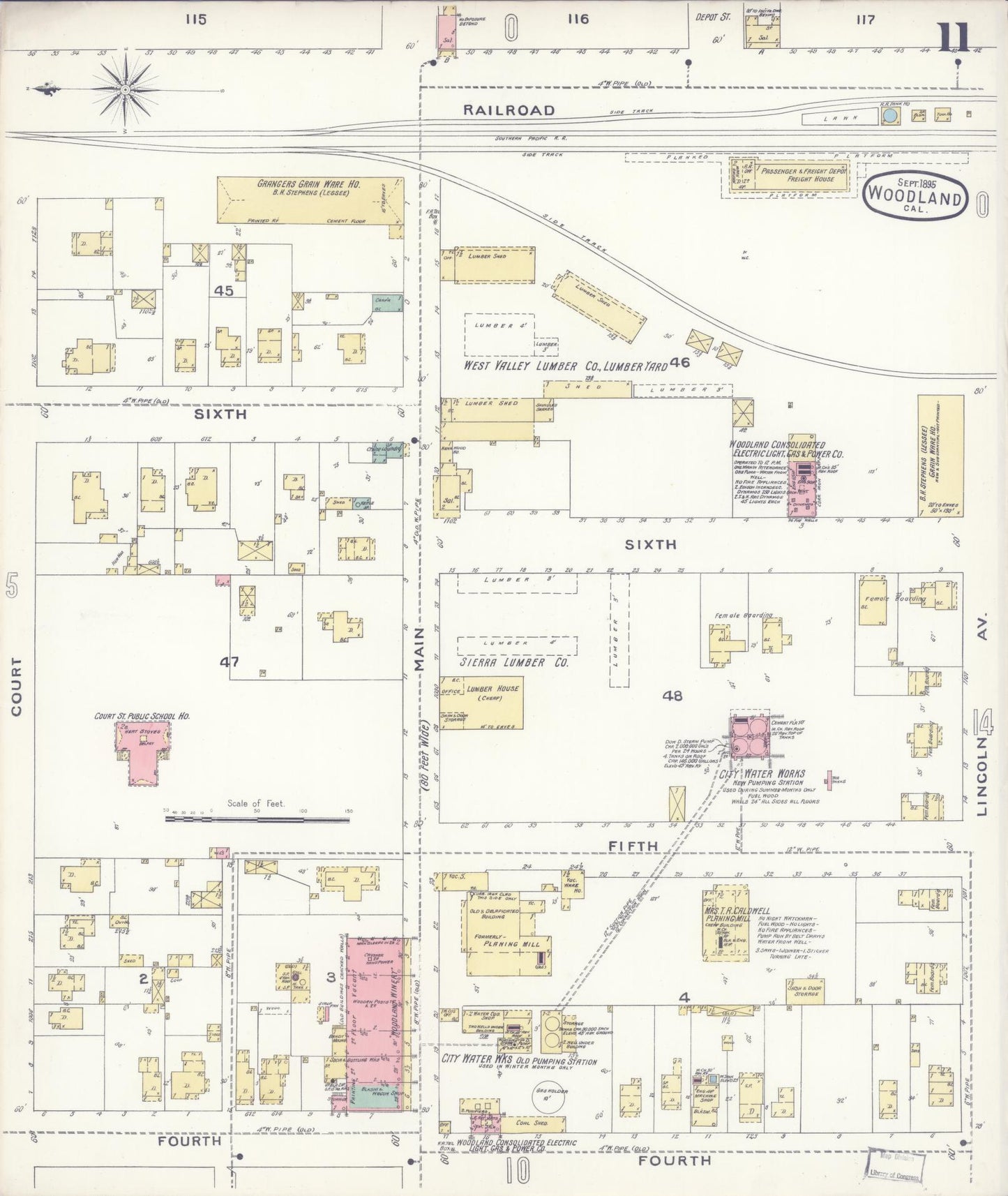 Sanborn Fire Insurance Map from Woodland, Yolo County, California (1895), Sheet #0011 - Complete Map Set gallery image, historic Sanborn map, vintage wall art, California California