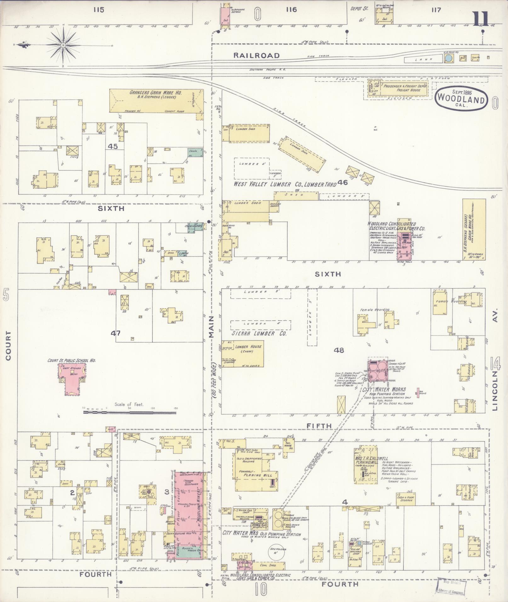 Sanborn Fire Insurance Map from Woodland, Yolo County, California (1895), Sheet #0011 - Complete Map Set gallery image, historic Sanborn map, vintage wall art, California California
