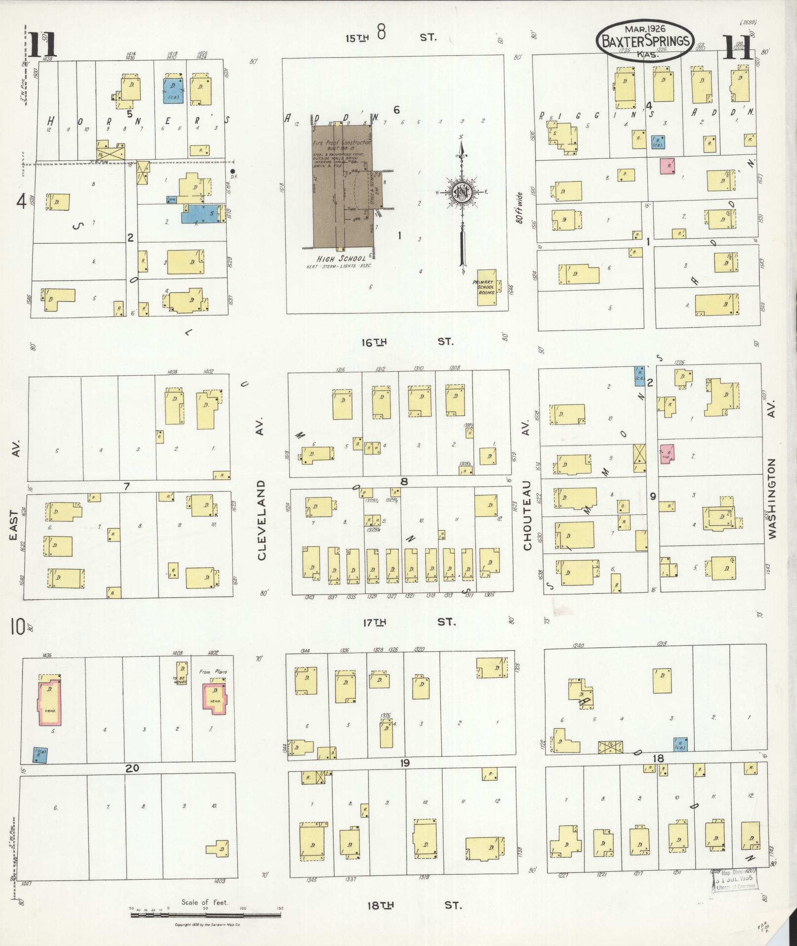 Sanborn Fire Insurance Map from Baxter Springs, Cherokee County, Kansas (1926), Sheet #0011 - Historic Sanborn Fire Insurance Map Print, vintage old map wall art, antique decor, genealogy gift, Kansas Kansas map