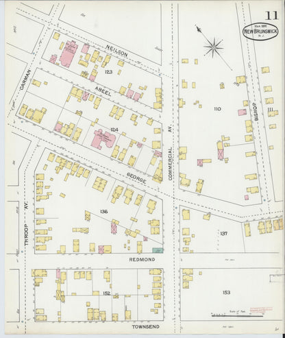 Sanborn Fire Insurance Map from New Brunswick, Middlesex County, New Jersey (1892), Sheet #0011 - Historic Sanborn Fire Insurance Map Print, vintage old map wall art, antique decor, genealogy gift, New Jersey New Jersey map