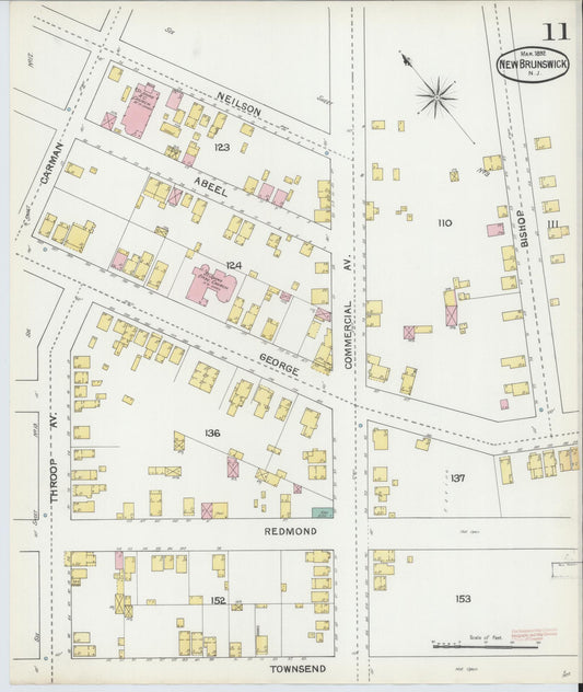 Sanborn Fire Insurance Map from New Brunswick, Middlesex County, New Jersey (1892), Sheet #0011 - Historic Sanborn Fire Insurance Map Print, vintage old map wall art, antique decor, genealogy gift, New Jersey New Jersey map