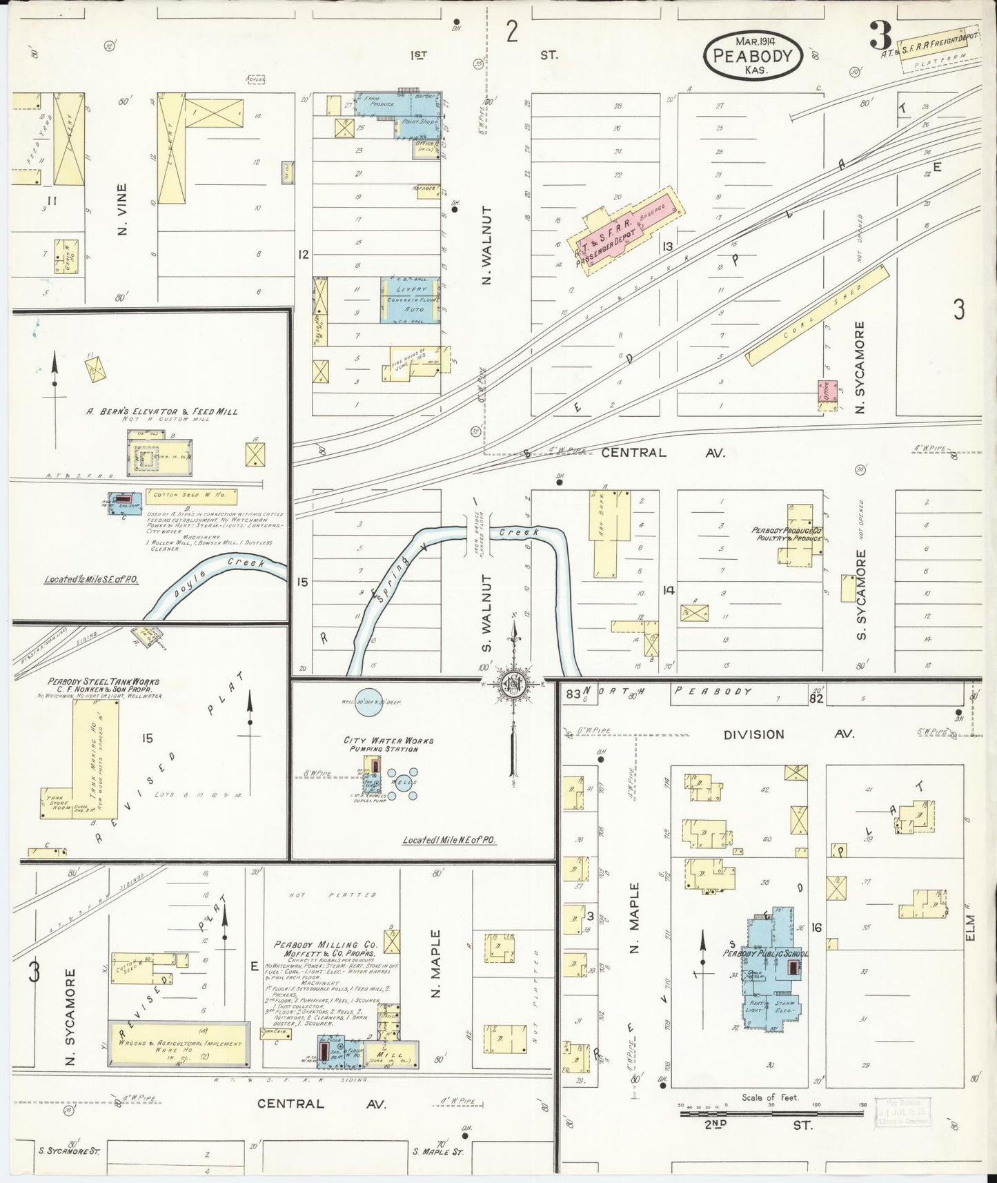 Sanborn Fire Insurance Map from Peabody, Marion County, Kansas (1914), Sheet #0003 - Historic Sanborn Fire Insurance Map Print, vintage old map wall art, antique decor, genealogy gift, Kansas Kansas map