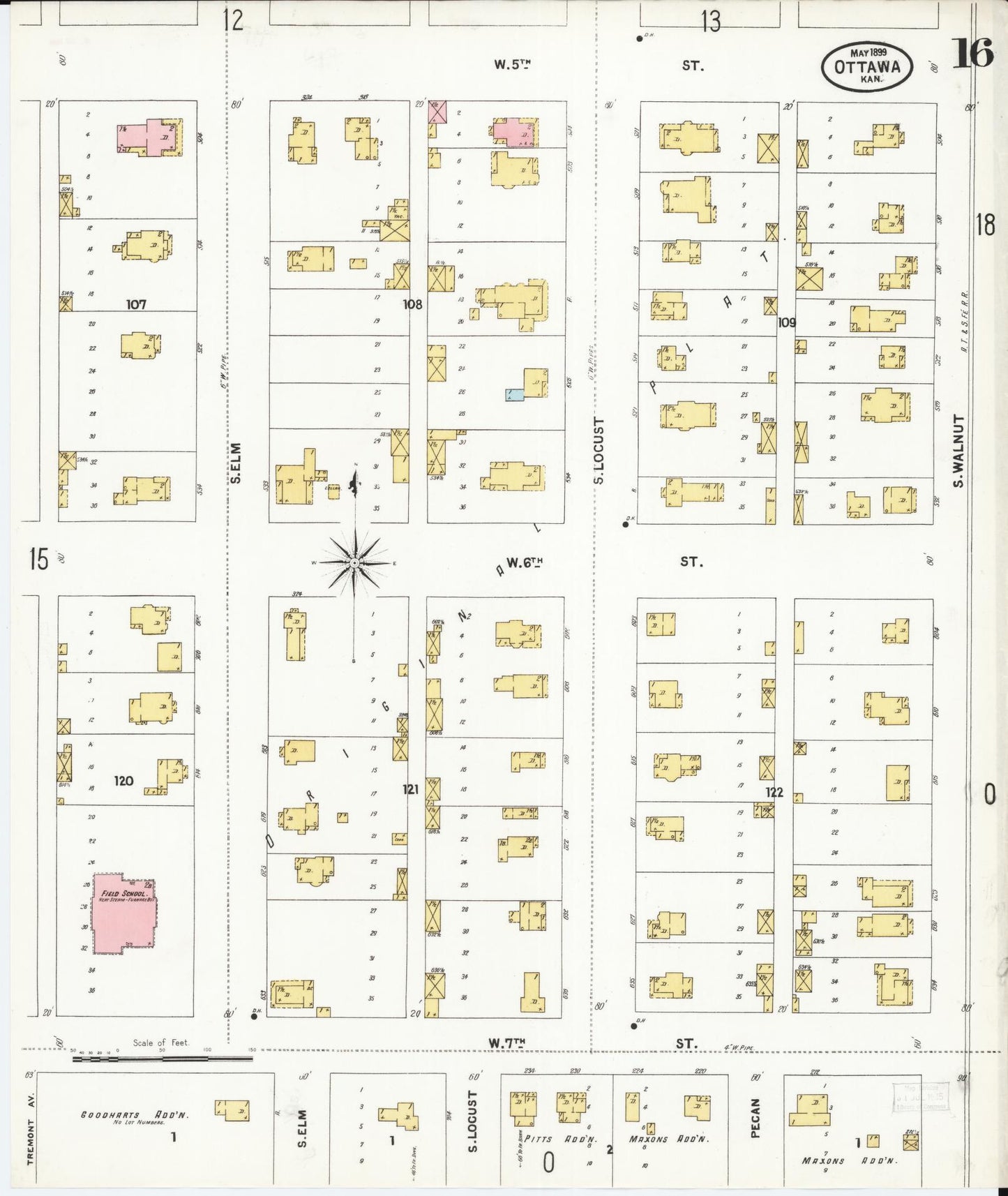 Sanborn Fire Insurance Map from Ottawa, Franklin County, Kansas (1899), Sheet #0016 - Complete Map Set gallery image, historic Sanborn map, vintage wall art, Kansas Kansas