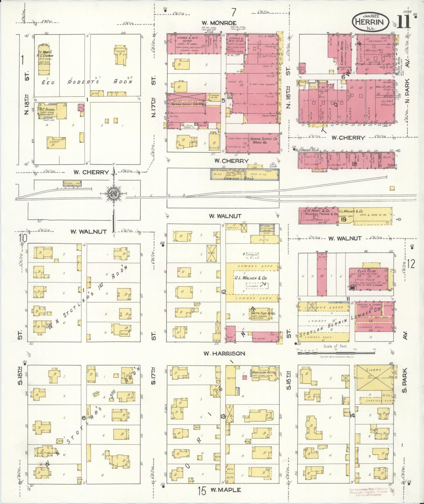 Sanborn Fire Insurance Map from Herrin, Williamson County, Illinois (1922), Sheet #0011 - Complete Map Set gallery image, historic Sanborn map, vintage wall art, Illinois Illinois