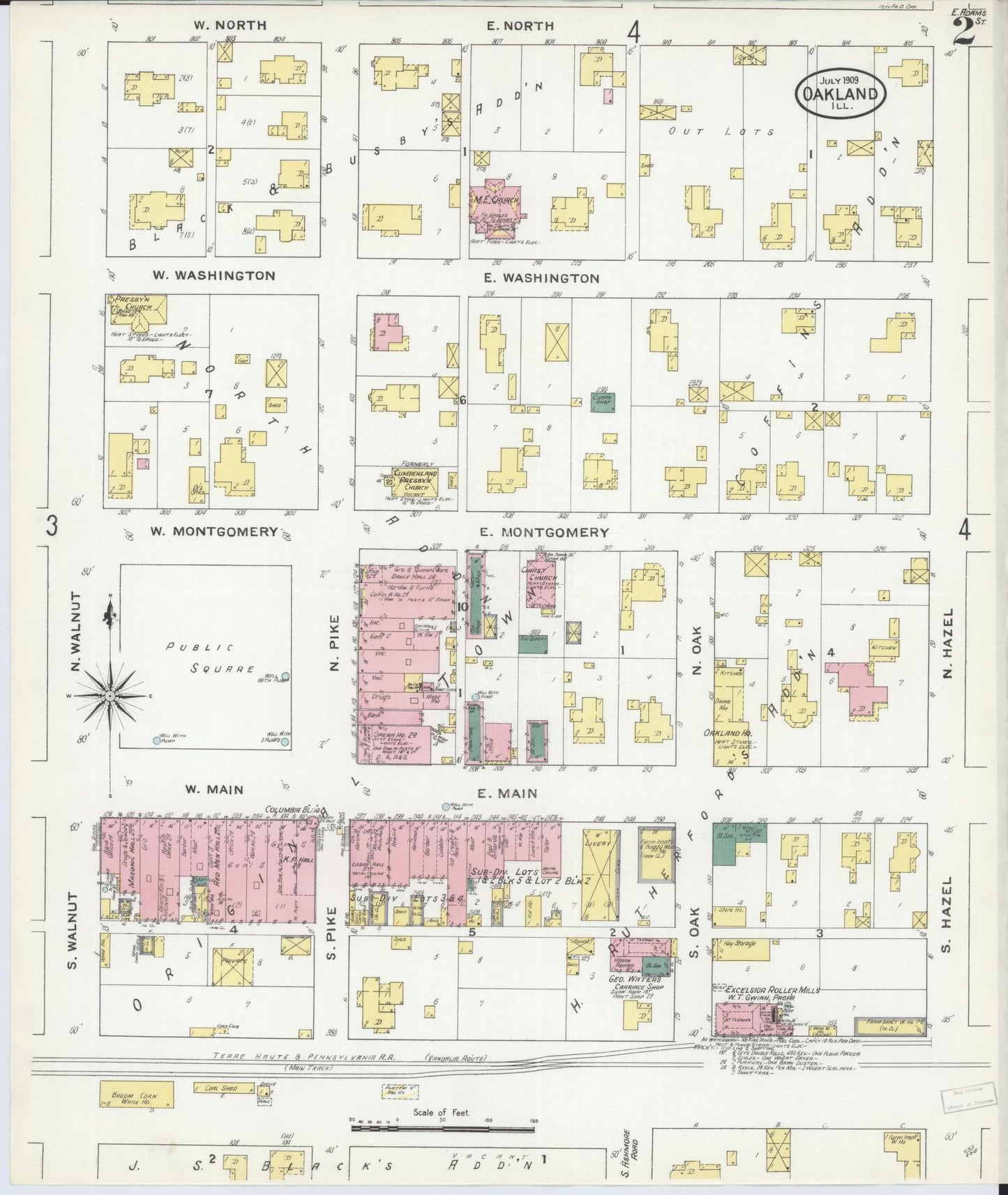 Sanborn Fire Insurance Map from Oakland, Coles County, Illinois (1909), Sheet #0002 - Complete Map Set gallery image, historic Sanborn map, vintage wall art, Illinois Illinois