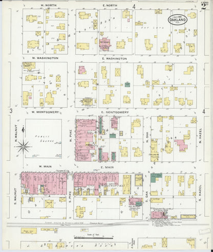 Sanborn Fire Insurance Map from Oakland, Coles County, Illinois (1909), Sheet #0002 - Complete Map Set gallery image, historic Sanborn map, vintage wall art, Illinois Illinois
