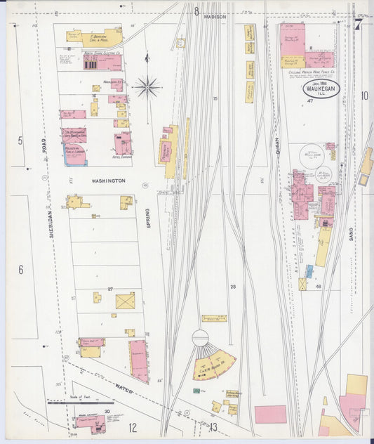 Sanborn Fire Insurance Map from Waukegan, Lake County, Illinois (1906), Sheet #0007 - Historic Sanborn Fire Insurance Map Print, vintage old map wall art, antique decor, genealogy gift, Illinois Illinois map