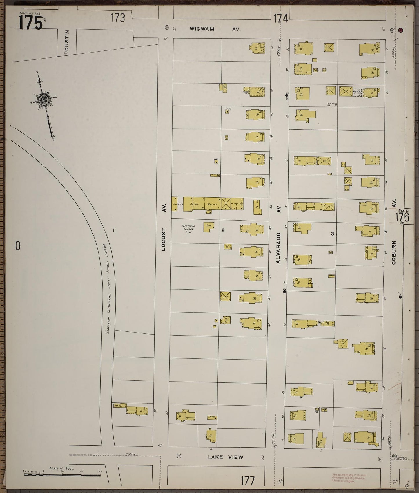 Sanborn Fire Insurance Map from Worcester, Worcester County, Massachusetts (1910), Sheet #0175 - Historic Sanborn Fire Insurance Map Print, vintage old map wall art, antique decor, genealogy gift, Massachusetts Massachusetts map
