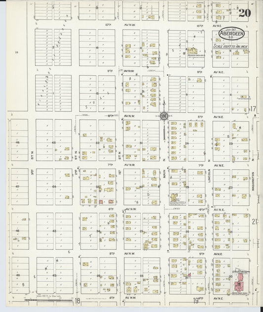 Sanborn Fire Insurance Map from Aberdeen, Brown County, South Dakota (1917), Sheet #0020 - Historic Sanborn Fire Insurance Map Print, vintage old map wall art, antique decor, genealogy gift, South Dakota South Dakota map