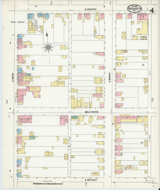 Sanborn Fire Insurance Map from Nazareth, Northampton County, Pennsylvania (1904), Sheet #0004 - Historic Sanborn Fire Insurance Map Print, vintage old map wall art, antique decor, genealogy gift, Pennsylvania Pennsylvania map