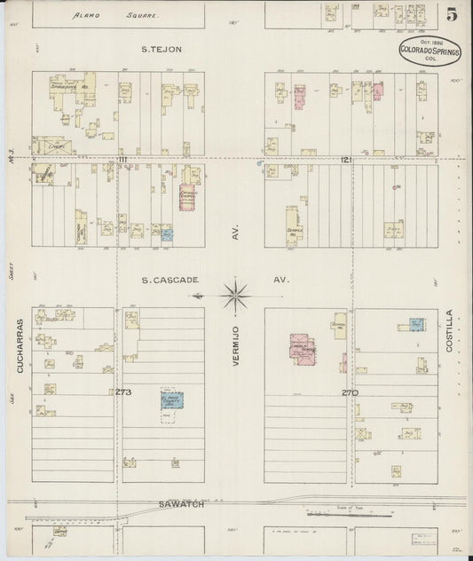 Sanborn Fire Insurance Map from Colorado Springs, El Paso County, Colorado (1886), Sheet #0005 - Historic Sanborn Fire Insurance Map Print, vintage old map wall art, antique decor, genealogy gift, Colorado Colorado map